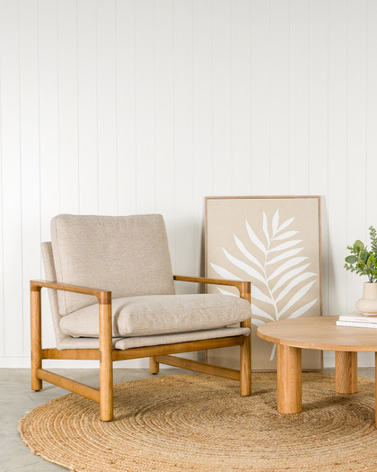 Aspen Fabric Armchair - Natural Frame, Biscuit