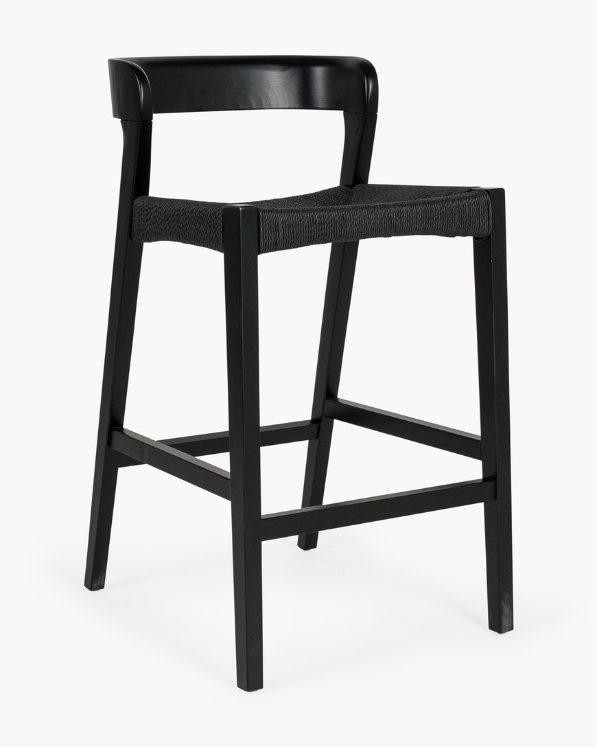 Grace Bar Stool - Black, Black Rope Seat, 65cm