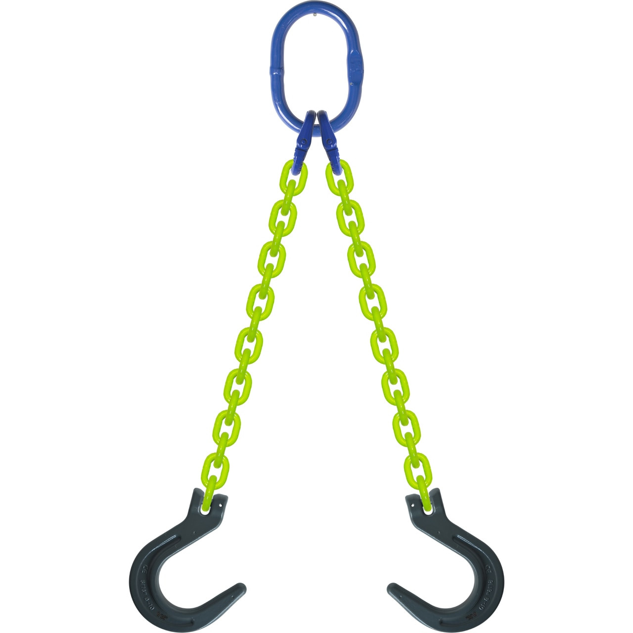 DOF 2 Leg Chain Sling w/ Clevis Foundry Hooks - Grade 100 - High Visibility  - USA