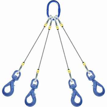 4 Leg Wire Rope Sling | w/ Positive Locking Eye Sling Hooks