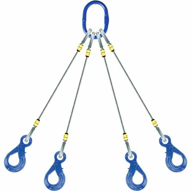 14-9-3L 4 Leg Wire Rope Sling - w/ Positive Locking Eye Sling Hooks -  American Made using US & EU Components