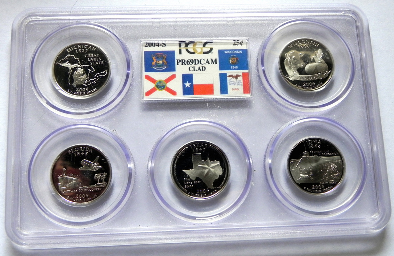 2004 PCGS PROOF 69 DEEP CAMEO CLAD STATE QUARTER SET with FLAG