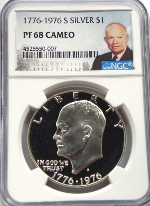 1976-S NGC PROOF 68 CAMEO SILVER EISENHOWER DOLLAR with Portrait Label