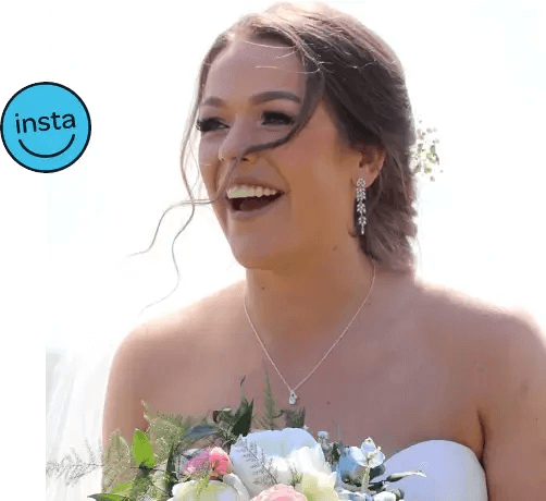 Happy woman at a wedding wearing Instasmile clip-on veneers