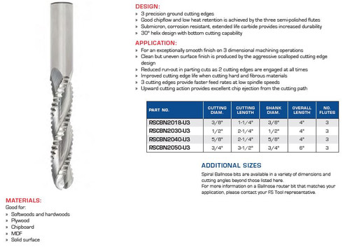 Roughing Ballnose Upcut Router Bits Z=3
