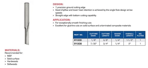 PRECISION CNC TOOLING FS FINISHING STRAIGHT ONE TOOTH R1000 R1008