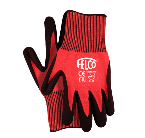 Felco 701M Workwear gloves of 13 gauge jppe knitted with nitrile coating, red and black, size m