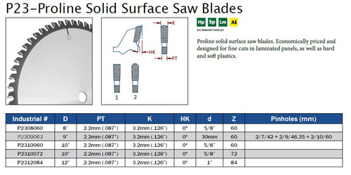 PROLINE SOLID SURFACE SAW BLADES,P2308060,P2310060,P2310072,P2312084