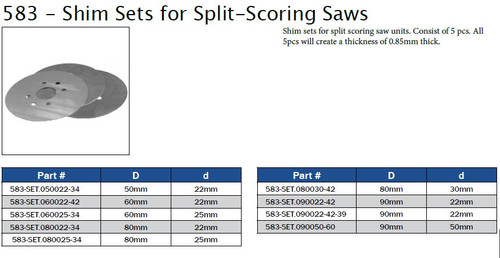 Shim Sets for Split-Scoring Saws
