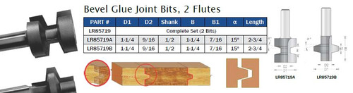 Bevel Glue Joint Bits, 2 Flutes