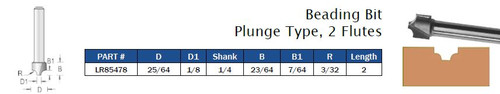 Beading Bit Plunge Type, 2 Flutes