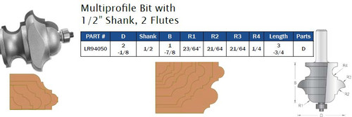 Multprofile Bit with 1/2" Shank, 2 Flutes