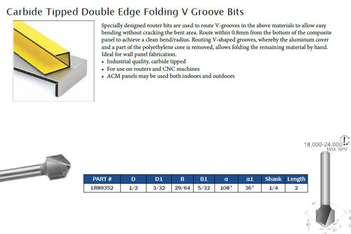 ROUTER BITS CARBIDE TIPPED DOUBLE EDGE FOLDING V GROOVE BITS,LR89352