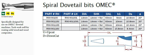 CNC TOOLING CARBIDE SPIRAL DOVETAIL BITS OMEC,R90-90100,R90-90110U,R90-90110D,R90-90116U