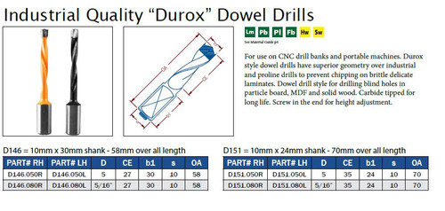 CNC TOOLING DRILLS ADAPTERS INDUSTRIAL QUALITY DUROX DOWEL,D146.050R,D146.080R,D146.050L,D146.080L,D151.050R,D151.080R,D151.050L,D151.080L