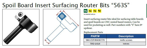 Spoil Board Insert Surfacing Router Bits "563S"