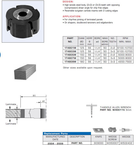 TOOLHEADS DISPOSABLE CARBIDE KNIVES COMPRESSION JOINTING,1T4801M,1T4803M,1T4805M,1T4807M,1T4809M