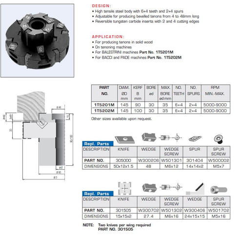 Toolheads for Tenoning Machines Adjustable