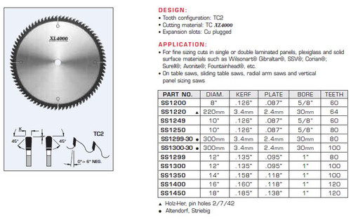 TOOLHEADS XL4000 EXTENDED LIFE SAW BLADES SOLID SURFACE,SS1200,SS1220,SS1249,SS1250,SS1299-30,SS1300-30,SS1299,SS1300,SS1350,SS1400,SS1450