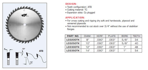SAW BLADES INDUSTRIAL QUALITY CROSS CUT THIN KERF,L03200TK,L03250TK,L03300TK,L03350TK
