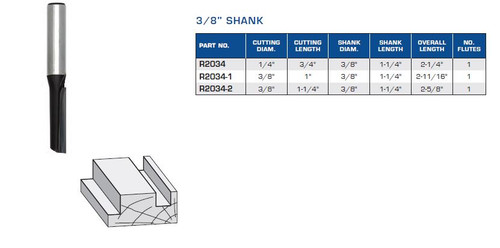 ROUTER BITS INDUSTRIAL QUALITY STRAIGHT FLUTE ONE THREE EIGHTS INCH SHANK,R2034,R2034-1,R2034-2
