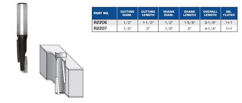 Stagger Tooth Straight Router Bits, Z1+1 with Compression Shear