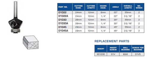 ROUTER BITS INDUSTRIAL QUALITY BEVEL TRIM INSERT BALL BEARING GUIDE D1D22 D1D22A D1D30 D1D30A D1D45 D1D45A