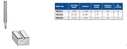 ROUTER BITS INDUSTRIAL QUALITY ROUND BOTTOM VEINING SOLID CARBIDE R6007 R6008 R6009