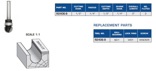 ROUTER BITS INDUSTRIAL QUALITY CORE BOX BEARING GUIDE R2406-9