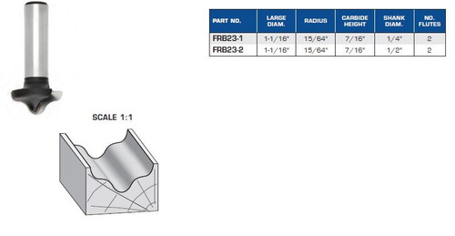 ROUTER BITS INDUSTRIAL QUALITY OGEE PROFILE ROUND NOSE BOTTOM PLUNGE TYPE