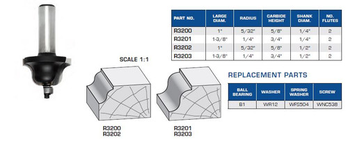 ROUTER BITS INDUSTRIAL QUALITY  ROMAN OGEE PROFILE BALL BEARING GUIDE R3200 R3201 R3202 R3203