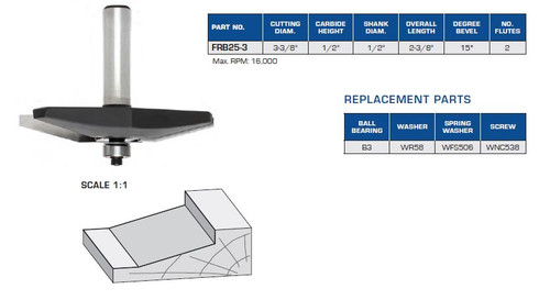 ROUTER BITS INDUSTRIAL QUALITY PROVINCIAL PROFILE RAISED PANELS BALL BEARING GUIDE FRB25-3