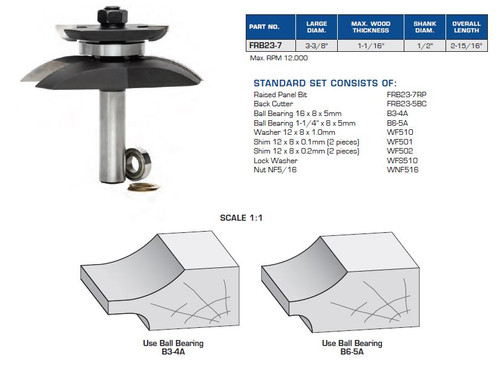 ROUTER BITS INDUSTRIAL QUALITY COVE PROFILE FOR RAISED PANELS BACK CUTTER FRB23-7