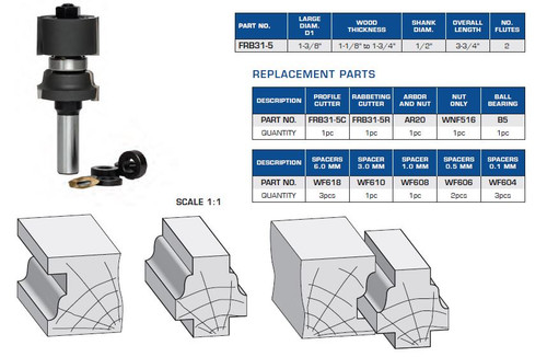 ROUTER BITS INDUSTRIAL QUALITY ROMAN OGEE WINDOW SASH ASSEMBLY REVERSIBLE BACK CUTTER ONE PIECE SET FRB31-5