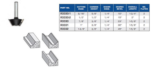 ROUTER BITS INDUSTRIAL QUALITY BEVEL PLUNGE TYPE R3330-1 R3330-2 R3330 R3331 R3332