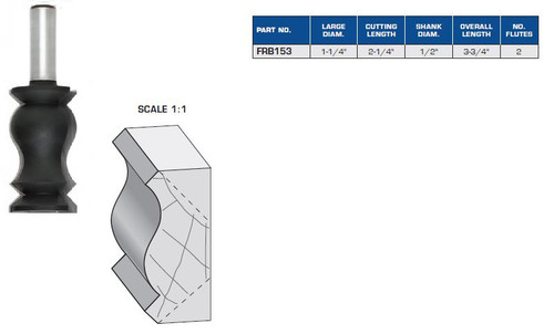 ROUTER BITS INDUSTRIAL QUALITY OGEE BEAK CROWN MOULDING TWO FLUTES FRB153