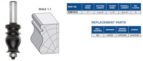 ROUTER BITS INDUSTRIAL QUALITY BEADED VASE ARCHITECTURAL MOULDING BALL BEARING GUIDE FRB78-5