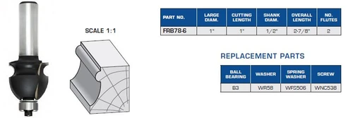 ROUTER BITS INDUSTRIAL QUALITY BEADED CAVETTO ARCHITECTURAL MOULDING BIT BALL BEARING GUIDE FRB78-6