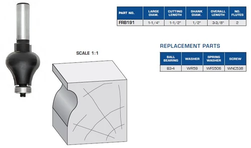 ROUTER BITS INDUSTRIAL QUALITY SCOTIA FILLET HANDRAIL BALL BEARING GUIDE FRB191