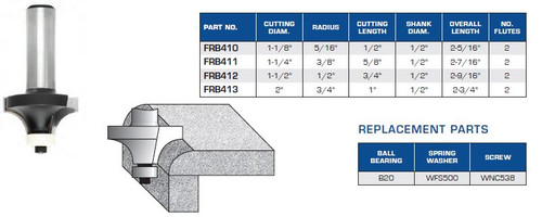 ROUTER BITS INDUSTRIAL QUALITY ROUNDING OVER NO MARK BALL BEARING GUIDE FRB410 FRB411 FRB412 FRB413