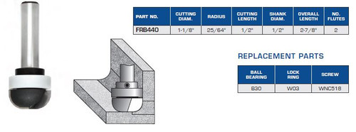 ROUTER BITS INDUSTRIAL QUALITY CORNER COVE CENTRE NO MARK BALL BEARING GUIDE FRB440