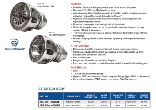 PRECISION CNC TOOLING FS AEROTECH UNIVERSAL HYDRO BODY HSK63F CONNECTION AER-59F-HOLDER