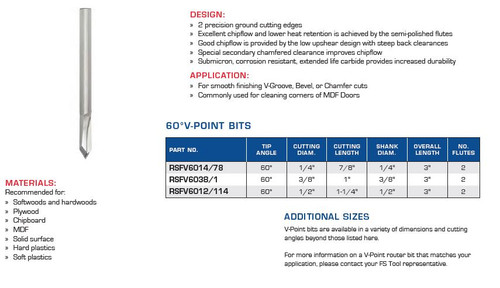 60° V-Point Solid Carbide Router Bits Z=2