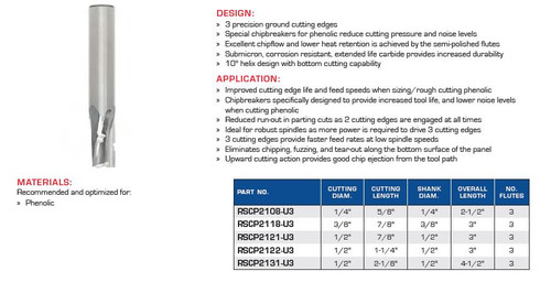 PRECISION CNC TOOLING FS ROUGHING PHENOLIC COMPOSITE UPCUT THREE TEETH RSCP2108-U3 RSCP2118-U3 RSCP2121-U3 RSCP2131-U3