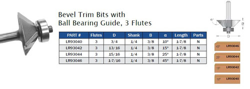 Bevel Trim Bits with Ball Bearing, 3 Flutes