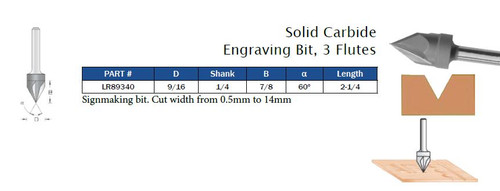 Solid Carbide Engraving Bit, 3 Flutes