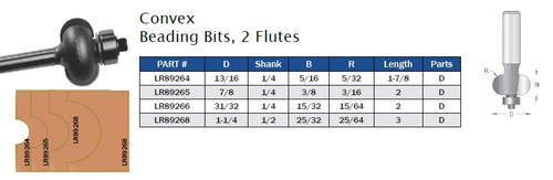 Convex Beading Bits, 2 Flutes