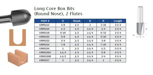 Long Core Box Bits (Round Nose), 2 Flutes