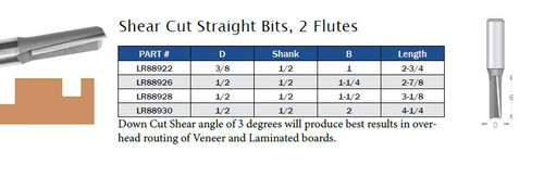 Shear Cut Straight Bits, 2 Flutes
