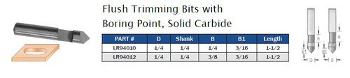 Flush Trimming Bits with Boring Point, Solid Carbide